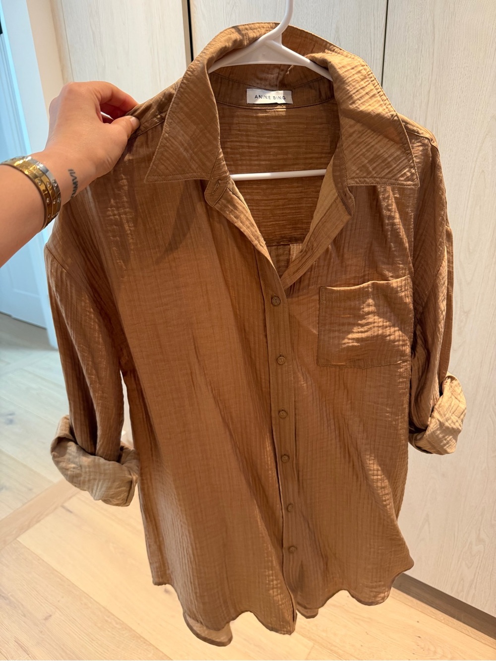 Anine Bing -  Lightweight Button-Up Shirt in Camel